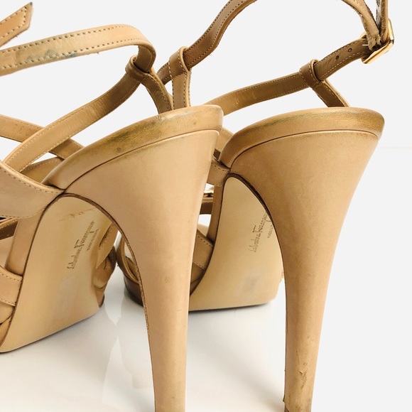 Salvatore Ferragamo Nude Strappy High Heels 8 - Picture 5 of 8